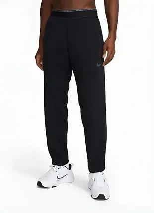 Прямые nike (m-l) therma dri-fit мужские брюки спортивные на флисе черные