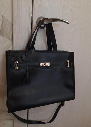Новая черная женская сумка в стиле hermes birkin kelly (экокожа)
