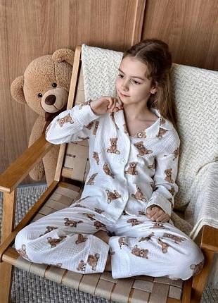 Піжама для дівчаток штани+сорочка довгий рукав teddy