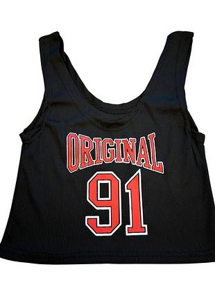 Нова жіноча чорна майка original 91 у рубчик, xs–s