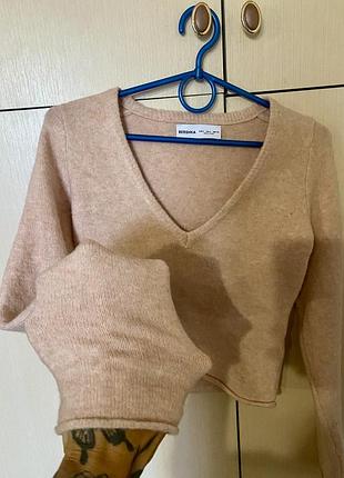 Кроп топ джемпер светер вкорочений мʼякий еластичний теплий плюшевий y2k bershka s оверсайз