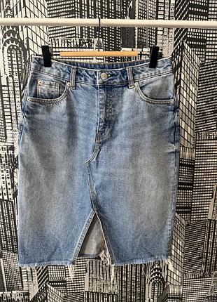 Базова джинсова спідниця з розрізом спереду h&m жіноча стильна джинсова спідниця