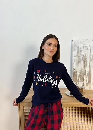 Лонгслів жіночий happy holidays, синій