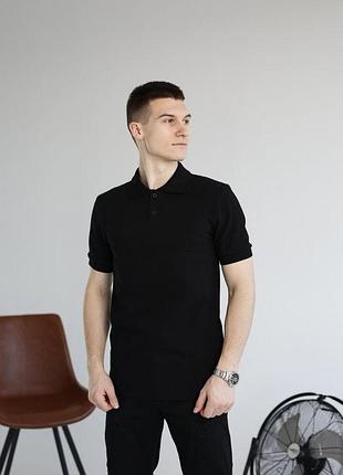 Чорна футболка поло весняна. легке літнє чоловіче чорне поло pobedov royal