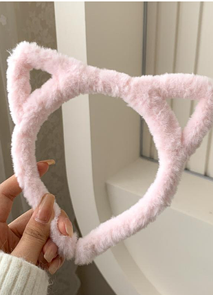 Пушистый ободок с ушками / милый обруч кошачьи ушки> розовый обруч с ушками