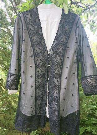 Кардиган-накидка, темно-синий с кружевом ажурная сетка,l-xl, mark  cain.