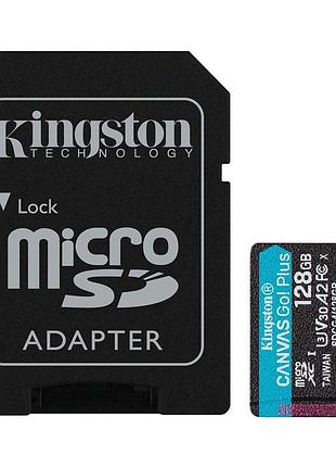 Карта пам'яті microsdxc (uhs-1 u3) kingston canvas go! plus 128gb class 10 a2 v30 (r200mb/s) (adapter sd)