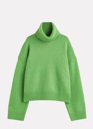 Жіночій зелений светр з високим горлом h&m вʼязаний теплий светр гарного травʼяного кольору h&m