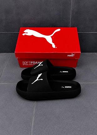 Puma black slide | жіночі чорні шльопанці з білим логотипом | 36–41 женские чорные шльопанцы пума для пляжа