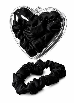 Шовкова резинка для волосся 100% silk у подарунковій коробці-серці, шириною 2 см (чорний)