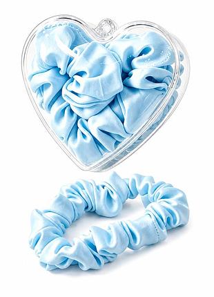Шовкова резинка для волосся 100% silk у подарунковій коробці-серці, шириною 2 см (блакитний)