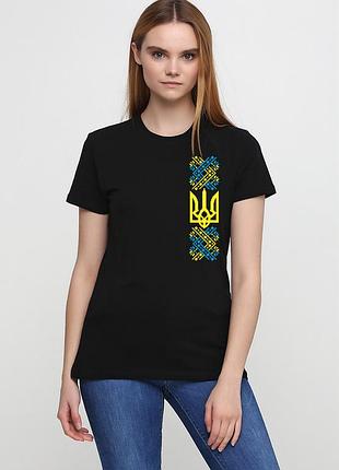 Футболка женская черная с принтом "вышиванка", xl