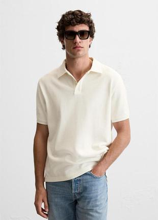Футболка zara поло текстурована 9240/302 oyster-white