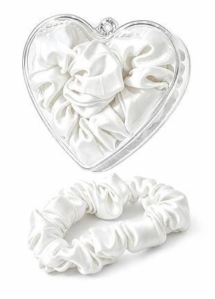 Шовкова резинка для волосся 100% silk у подарунковій коробці-серці, шириною 2 см (білий)