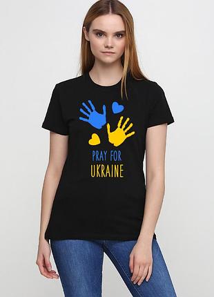 Футболка женская черная с принтом "pray for ukraine", xl