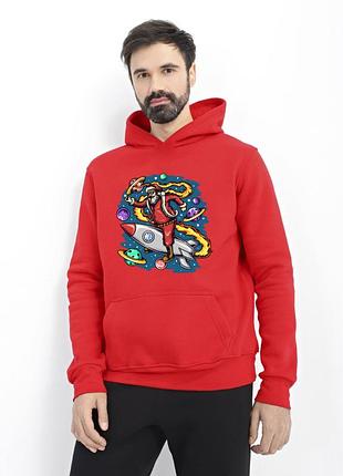 Худи мужское красное с принтом "санта в космосе", 2xl