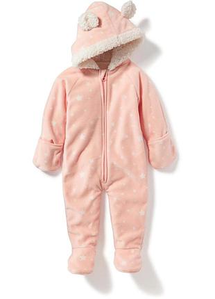 Комбинезон двойной флис old navy для девочки звездочки с ушками розовый