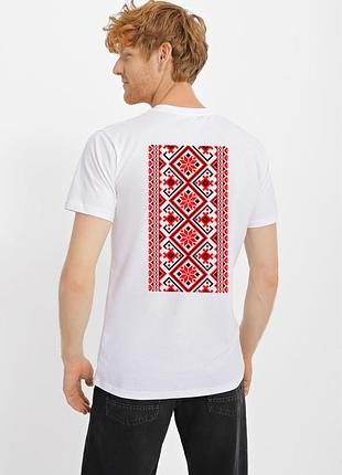 Футболка мужская белая с принтом "вышиванка на спине", 3xl