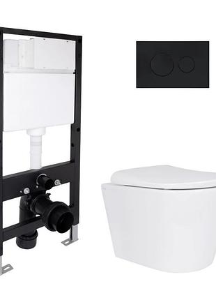 Комплект инсталляции q-tap standard & scorpio кнопка черная безободковый унитаз q-tap с крышкой микролифт дюропласт 490x365x325