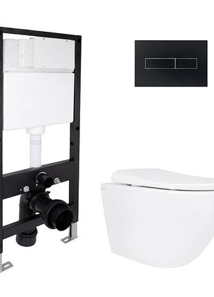 Комплект инсталляции q-tap standard & robin кнопка черная безободковый унитаз q-tap с крышкой микролифт дюропласт 520x365x365