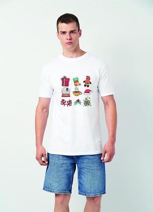 Футболка мужская белая с принтом "новогодний", 3xl