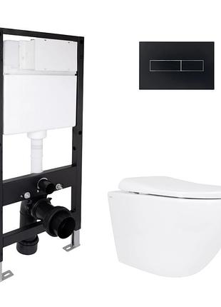 Комплект инсталляции q-tap standard & robin кнопка черная безободковый унитаз q-tap с крышкой микролифт дюропласт 490x365x325
