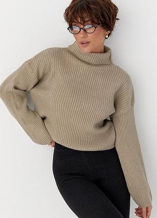 Базовый теплый гольф в рубчик - кофейный цвет, one size (имеется размеры)