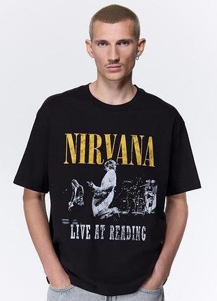 H&m котонова футболка в чорному кольорі з принтом nirvana. relaxed fit.