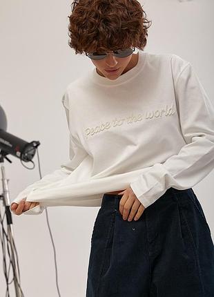 Свободный лонгслив с надписями - белый цвет, one size (имеется размеры)