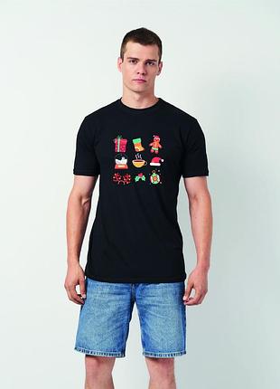 Футболка мужская черная с принтом "новогодний", 3xl
