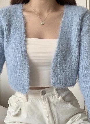 Кардиган жіночий пухнастий ніжно-блакитного кольору fb sister knitwear розмір m