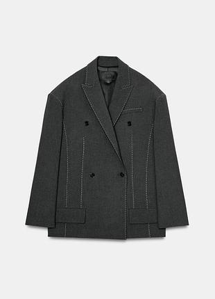 Блейзер zara жакет піджак оверсайз з контрастною строчкою