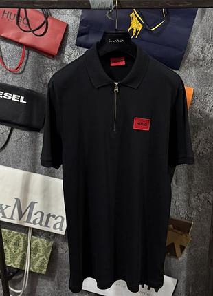 Футболка чоловіча zip 1/3 поло hugo boss чорний l