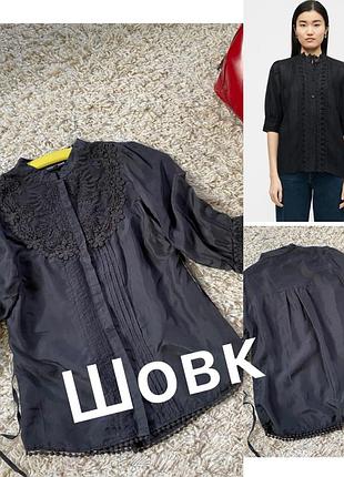 Базова чорна шовкова блуза з мереживом,warehouse,p.8-10