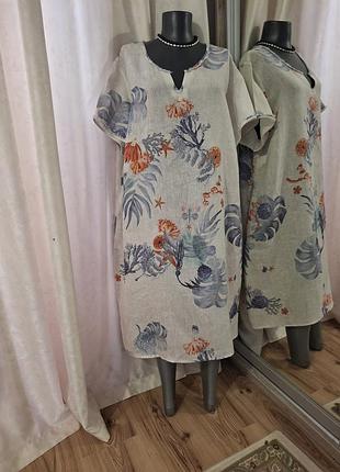 💯%льняне з кишенями плаття 👗 великого розміру