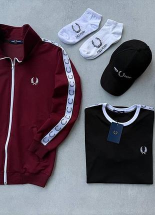 Спортивный мужской костюм fred perry бордовый/черный s / m / l / xl / xxl весна/лето/осень