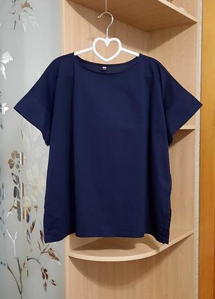 Футболка uniqlo р. s-m-l базова оверсайз темно-синя