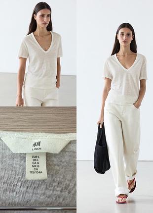 100% лляна футболка h&m з v-вирізом / льняная футболка h&m