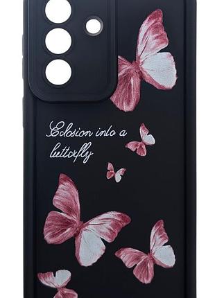 Чехол shock case print для телефона samsung galaxy a57 / a576 бампер силиконовый черный с рисунком бабочки