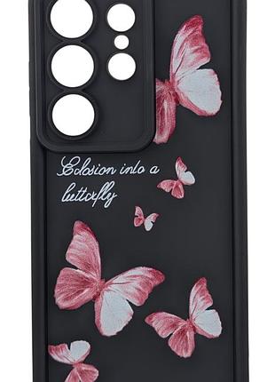 Чехол shock case print для телефона samsung galaxy s26 ultra бампер силиконовый черный с рисунком бабочки