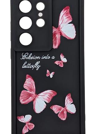 Чохол shock case print для телефона samsung galaxy s24 ultra бампер силіконовий чорний з малюнком метелики