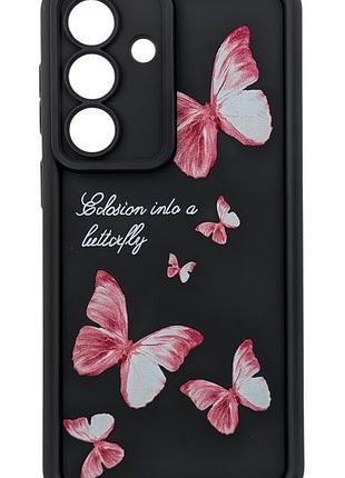 Чехол shock case print для телефона samsung galaxy s26 plus бампер силиконовый черный с рисунком бабочки