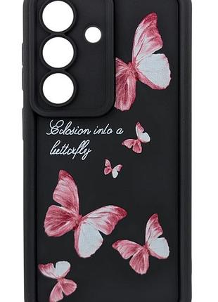 Чохол shock case print для телефона samsung galaxy s26 бампер силіконовий чорний з малюнком метелики