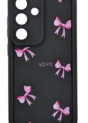 Чехол shock case print для телефона samsung galaxy s25 / s931 бампер силиконовый черный с рисунком бантики