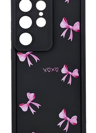 Чехол shock case print для телефона samsung galaxy s25 ultra бампер силиконовый черный с рисунком бантики