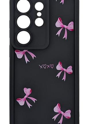 Чехол shock case print для телефона samsung galaxy s26 ultra бампер силиконовый черный с рисунком бантики