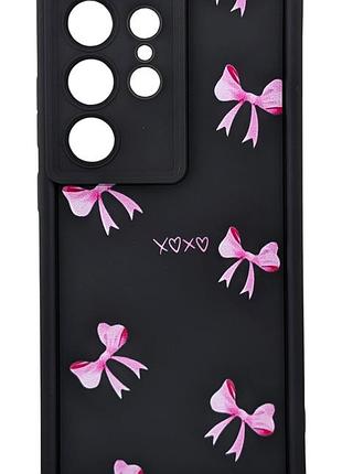 Чехол shock case print для телефона samsung galaxy s24 ultra бампер силиконовый черный с рисунком бантики