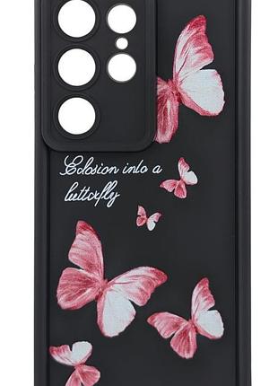 Чохол shock case print для телефона samsung galaxy s25 ultra бампер силіконовий чорний з малюнком метелики
