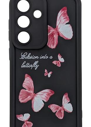 Чехол shock case print для телефона samsung galaxy s25 / s931 бампер силиконовый черный с рисунком бабочки