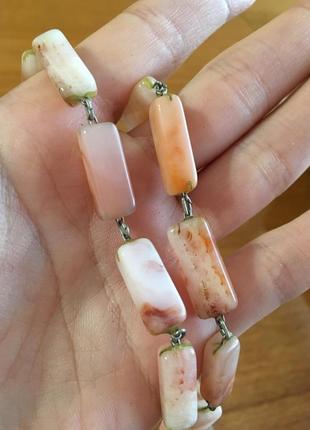 Бусы ожерелье из натурального камня розовый опал галтовка времён ссср